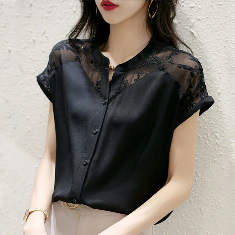 Summer Gauze Clothing - Elegant O-Neck Button Spliced Gauze Lace