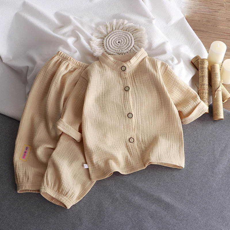 Summer Gauze Clothing - Children's Stand Collar Sets Boys Girls
