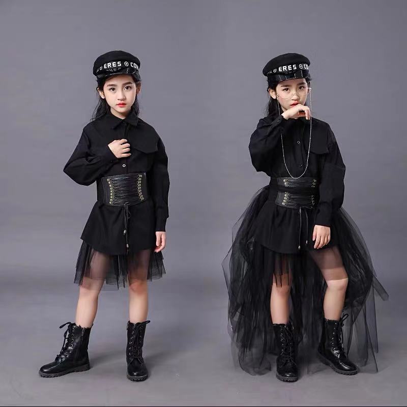 Summer Clothing Set For Girls - Children's Black Suit Girls Model Competition