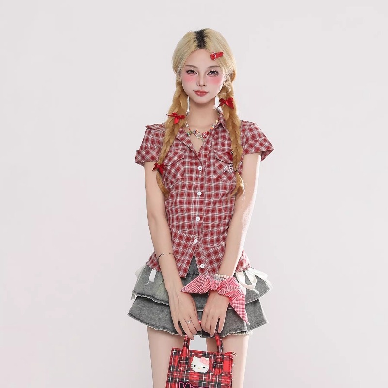Summer Goth Clothing - Harajuku Vintage Gothic Plaid Shirt Women