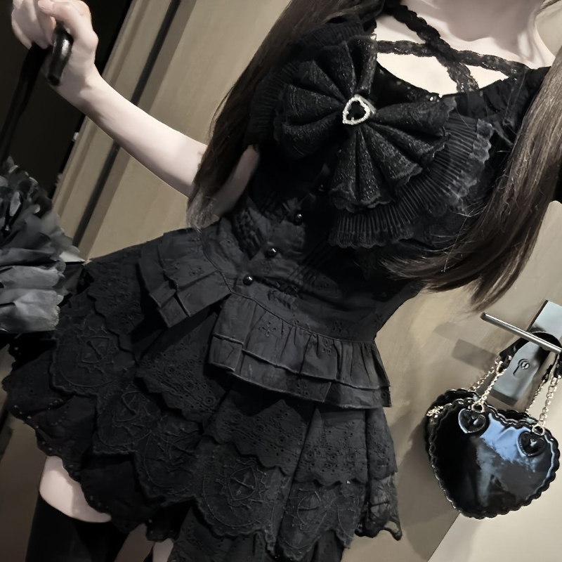 Summer Japanese Clothing - Japanese Retro Bow Slim Puff Sleeve