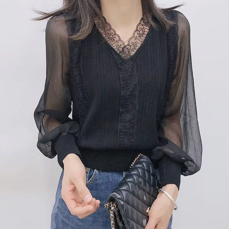 Summer Gauze Clothing - Elegant Sexy Solid Color Lace Shirt