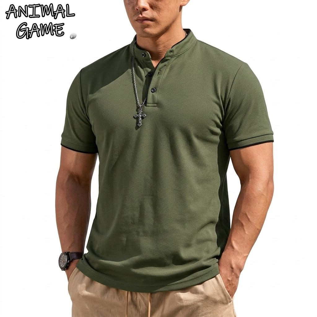 Summer Clothing Trends - Summer Short Sleeve Henley Shirt Men