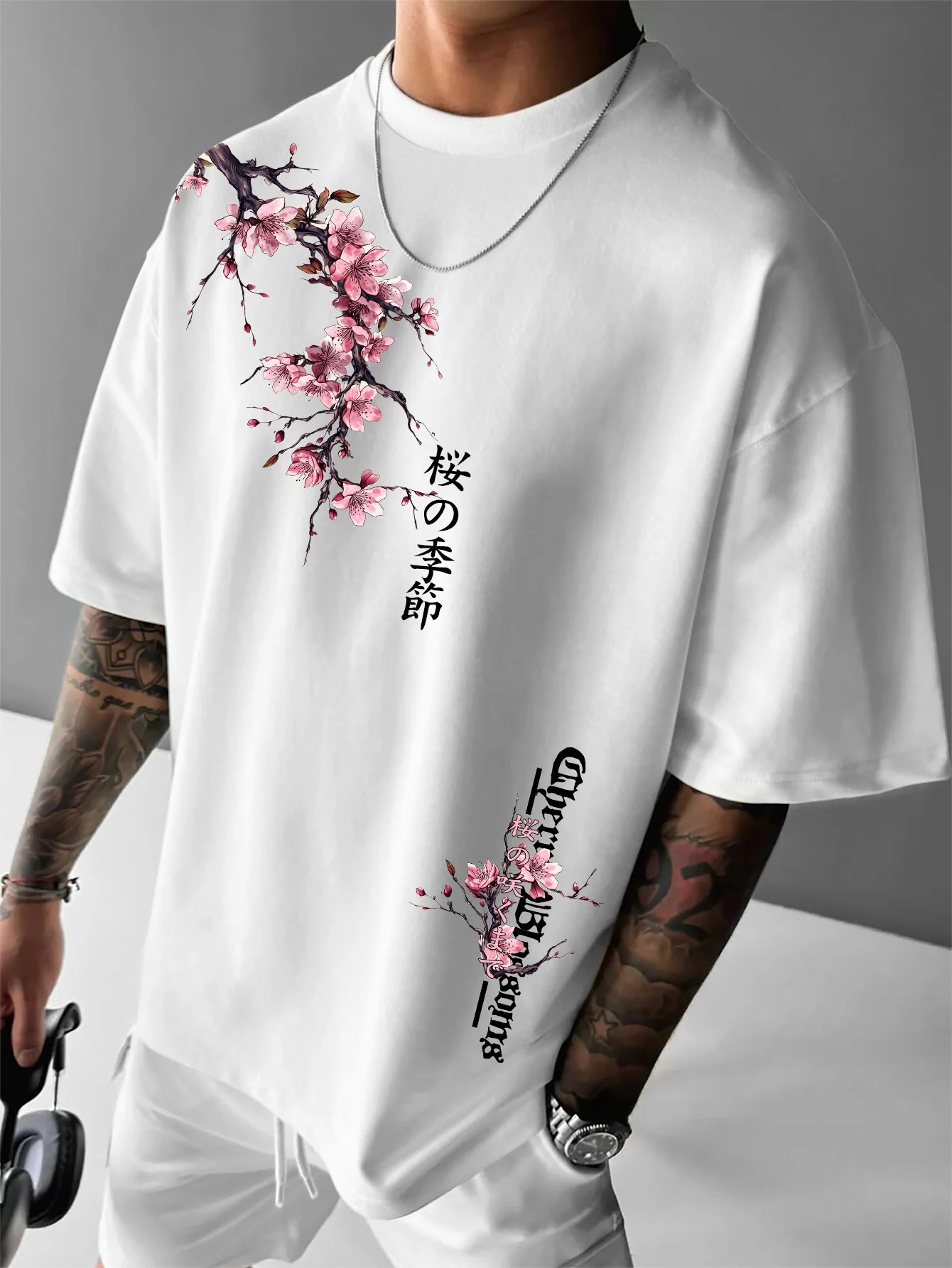 Summer Japanese Clothing - Men's Cotton Japanese Cherry Blossom Graphic