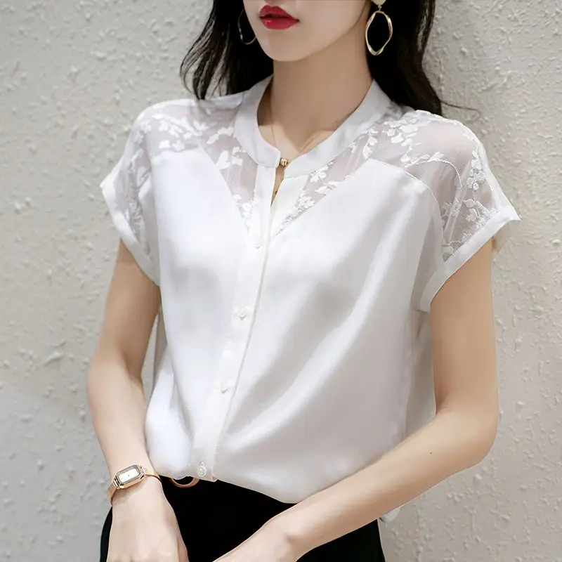 Elegant O-Neck Button Spliced  - Summer Gauze Clothing ulasan dan harga