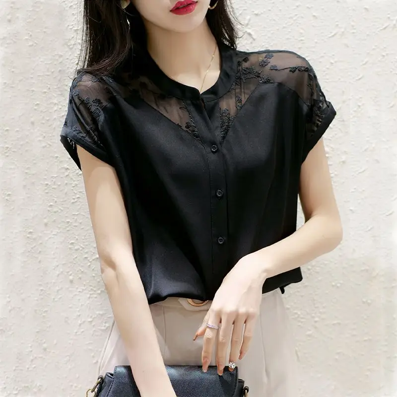 Elegant O-Neck Button Spliced  - Summer Gauze Clothing ulasan dan harga