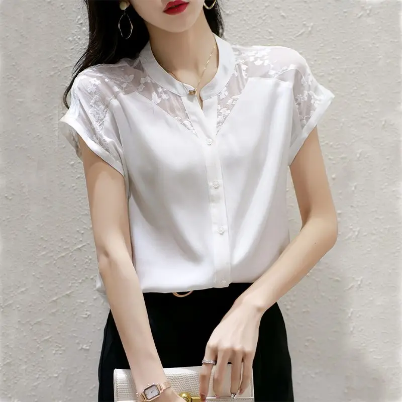 Elegant O-Neck Button Spliced  - Summer Gauze Clothing ulasan dan harga