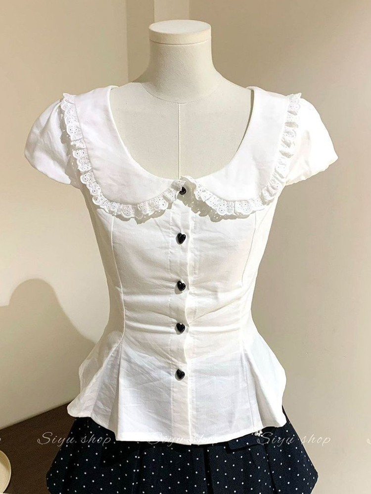 White Slim Sweet Shirt Women P - Summer Japanese Clothing ulasan dan harga