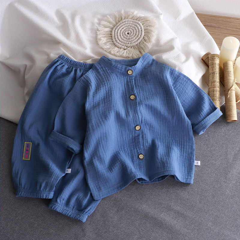 Children's Stand Collar Sets B - Summer Gauze Clothing ulasan dan harga
