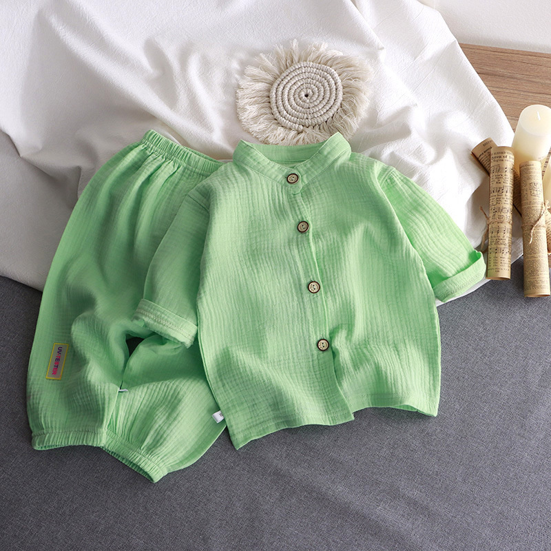 Children's Stand Collar Sets B - Summer Gauze Clothing ulasan dan harga