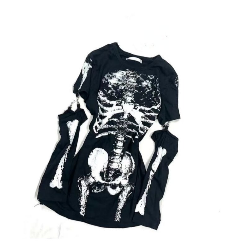 Gothic Skeleton Graphic T-Shir - Summer Goth Clothing ulasan dan harga