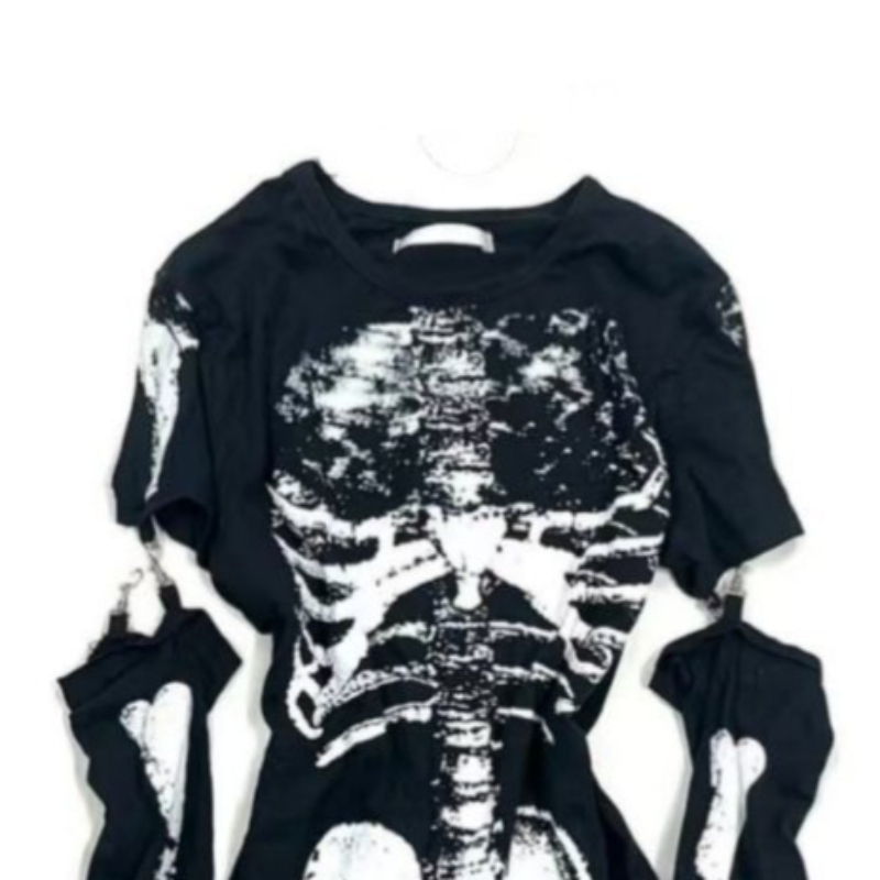 Gothic Skeleton Graphic T-Shir - Summer Goth Clothing ulasan dan harga