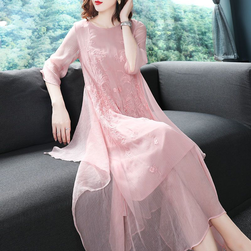 Elegant O-Neck Spliced Gauze E - Summer Gauze Clothing ulasan dan harga