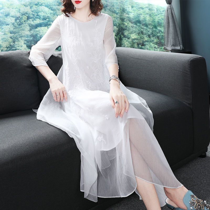 Elegant O-Neck Spliced Gauze E - Summer Gauze Clothing ulasan dan harga