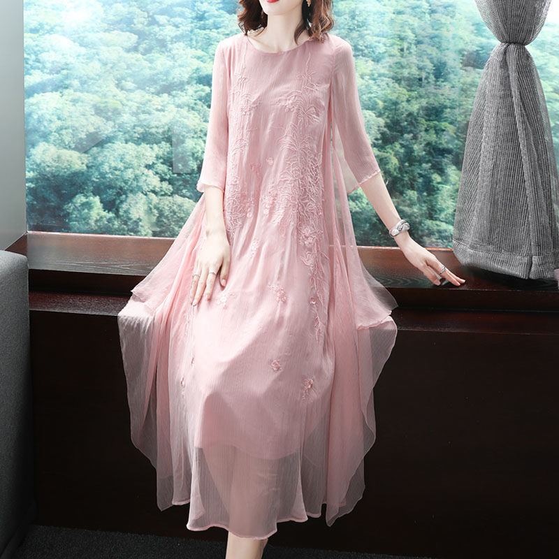 Elegant O-Neck Spliced Gauze E - Summer Gauze Clothing ulasan dan harga