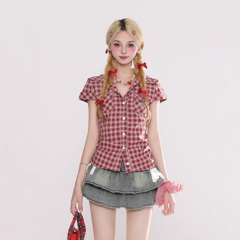 Harajuku Vintage Gothic Plaid  - Summer Goth Clothing ulasan dan harga
