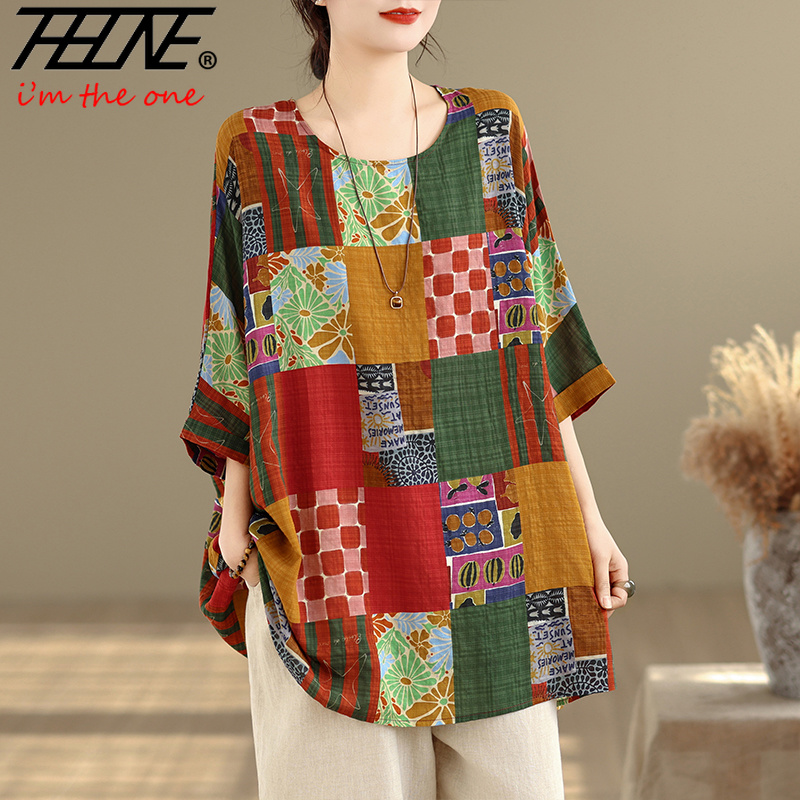 THHONE Women Shirts Print Loos - Summer Clothing Modest ulasan dan harga