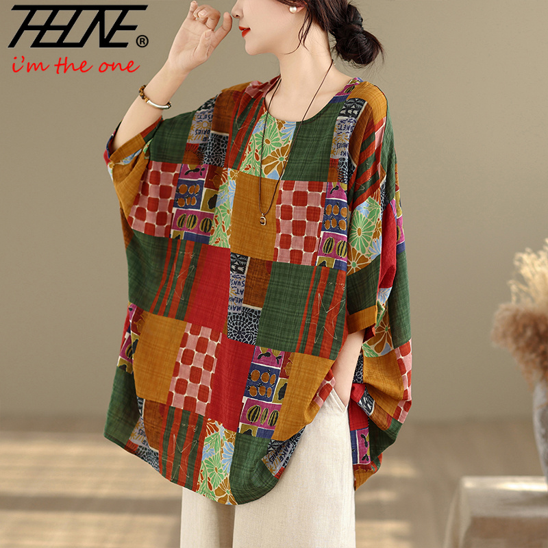 THHONE Women Shirts Print Loos - Summer Clothing Modest ulasan dan harga