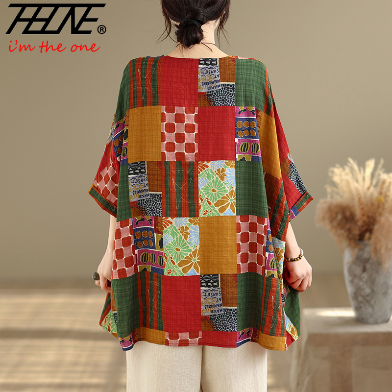 THHONE Women Shirts Print Loos - Summer Clothing Modest ulasan dan harga