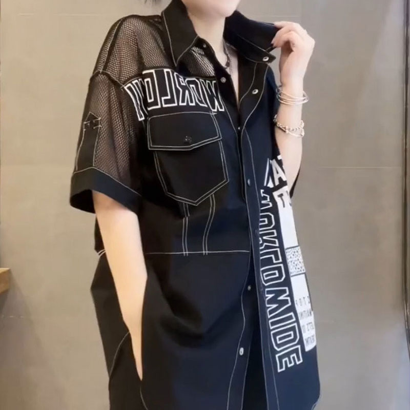 Casual Letter Printed Loose Bl - Summer Gauze Clothing ulasan dan harga