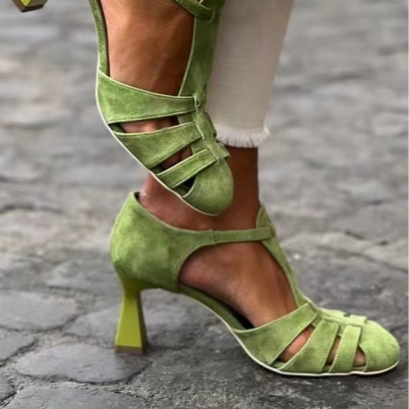 Women's Green Suede Kitten Hee - Summer Clothing Modest ulasan dan harga