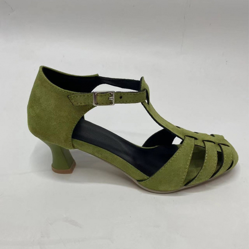Women's Green Suede Kitten Hee - Summer Clothing Modest ulasan dan harga