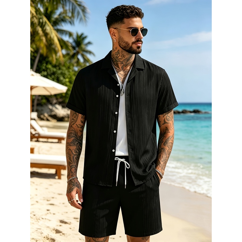 2Men's Summer Casual Suit Set， - Summer Knit Clothing ulasan dan harga
