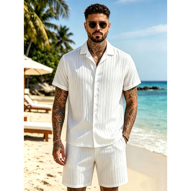 2Men's Summer Casual Suit Set， - Summer Knit Clothing ulasan dan harga