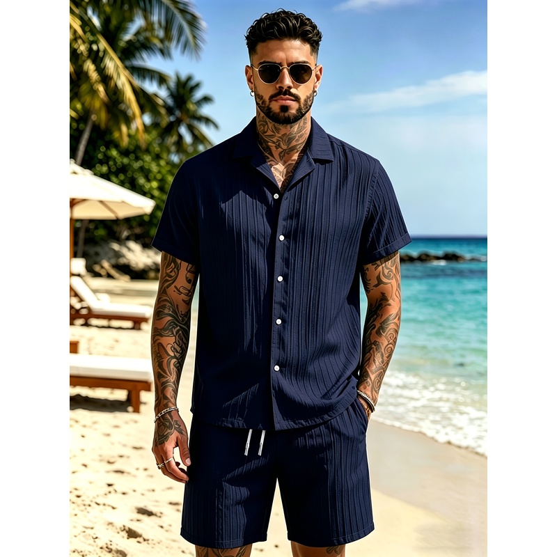 2Men's Summer Casual Suit Set， - Summer Knit Clothing ulasan dan harga