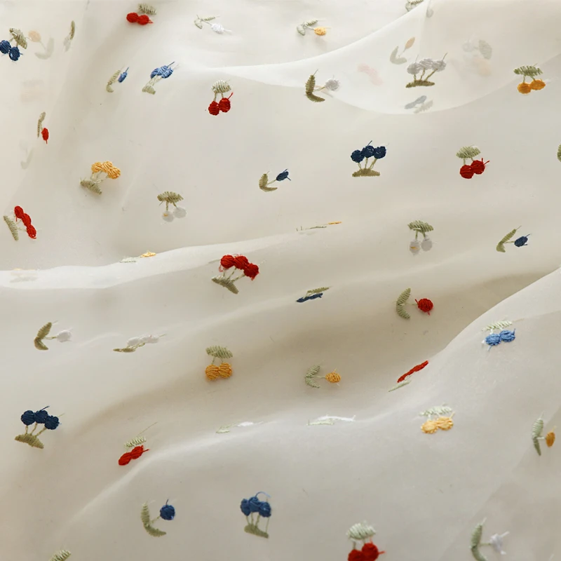 145x50cm White Fruit Embroider - Summer Gauze Clothing ulasan dan harga