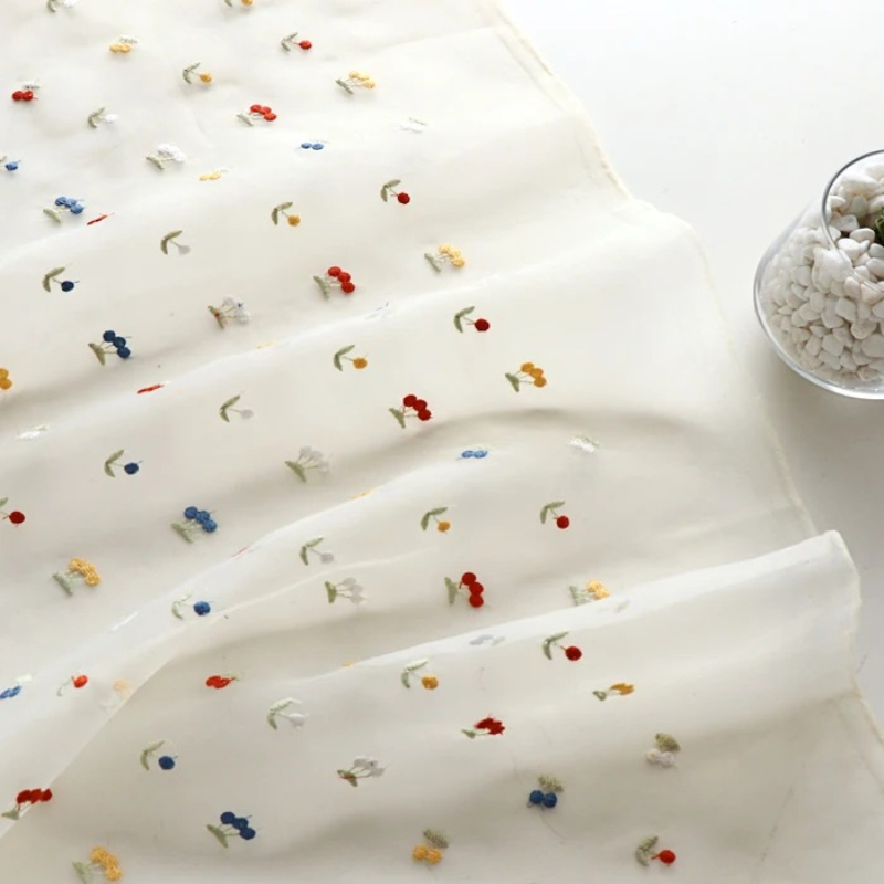 145x50cm White Fruit Embroider - Summer Gauze Clothing ulasan dan harga