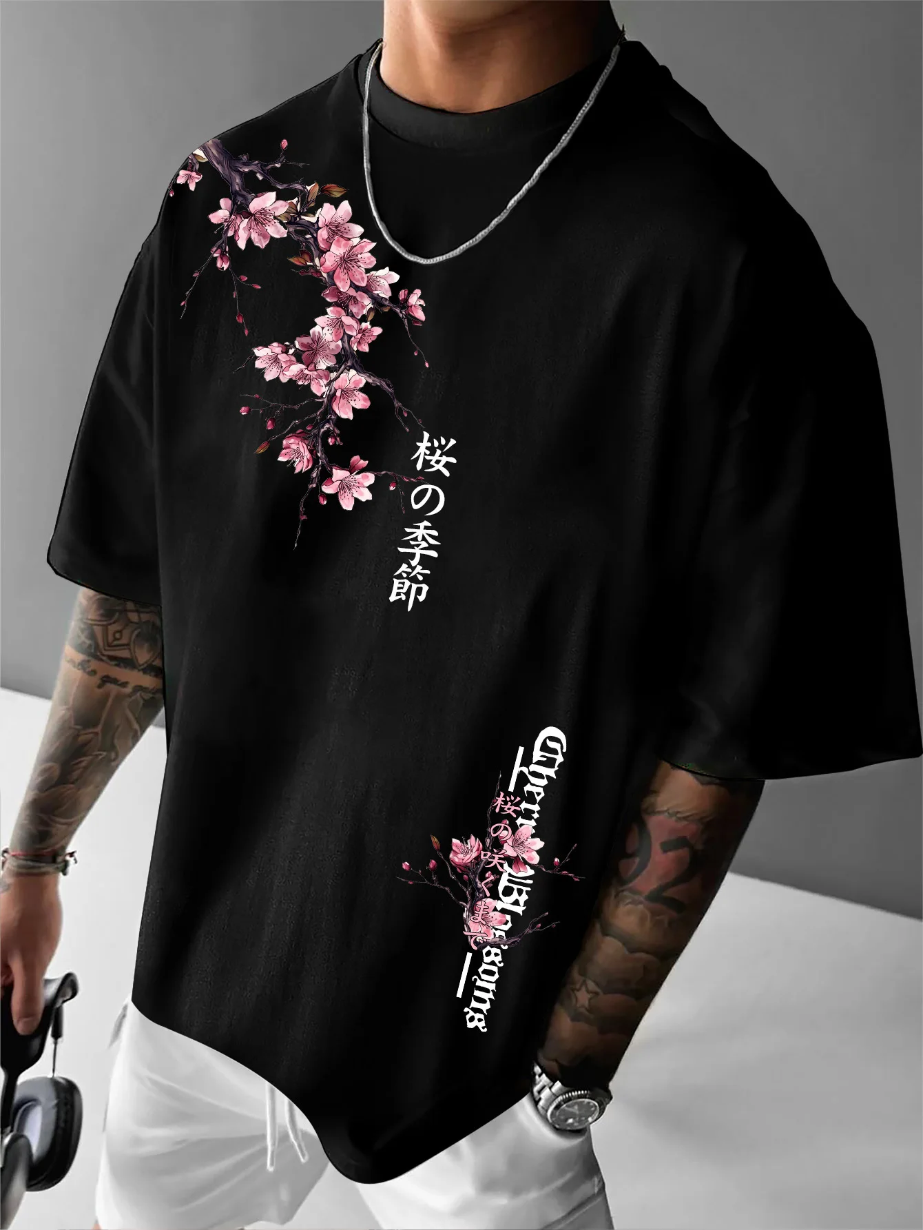 Men's Cotton Japanese Cherry B - Summer Japanese Clothing ulasan dan harga