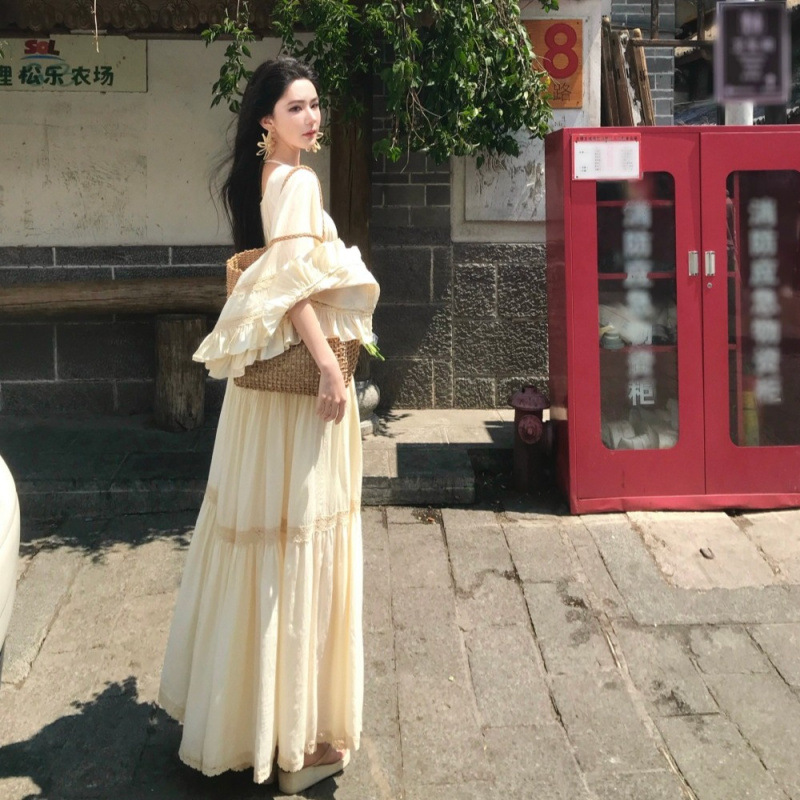 New Elegant Square Neck Trumpe - Summer Clothing Modest ulasan dan harga