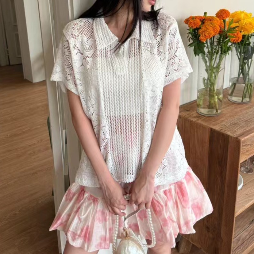 Retro  Collar Lace Shirt Women - Summer Clothing Online Shopping ulasan dan harga