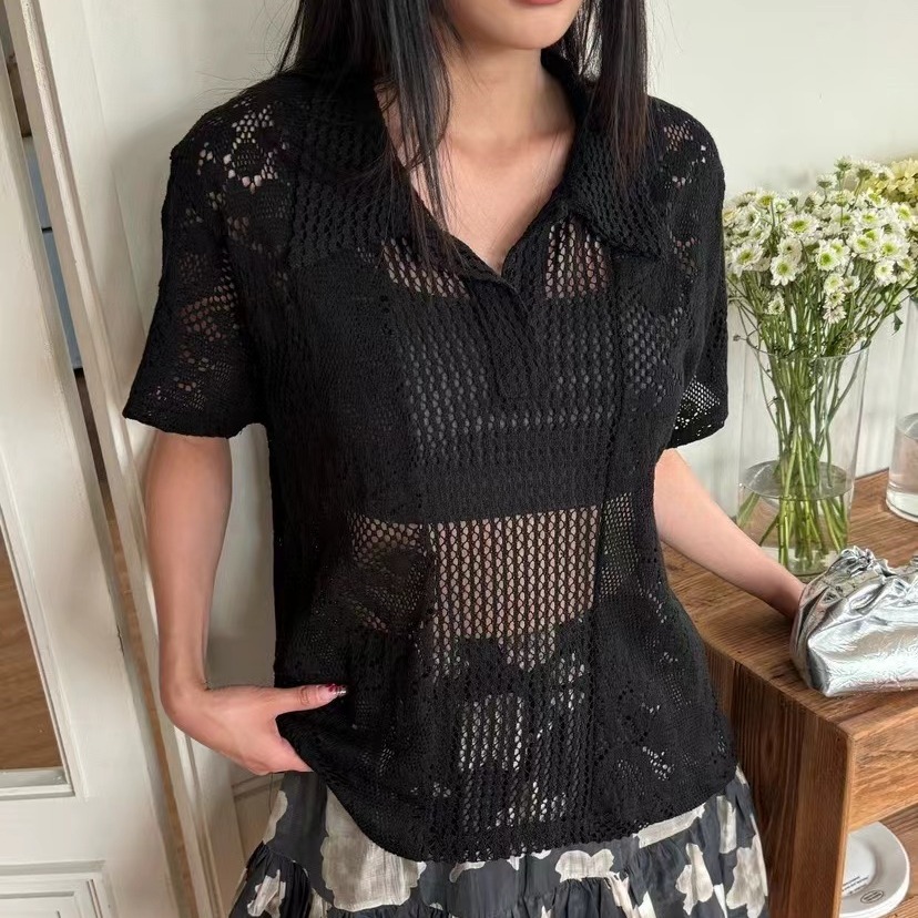 Retro  Collar Lace Shirt Women - Summer Clothing Online Shopping ulasan dan harga