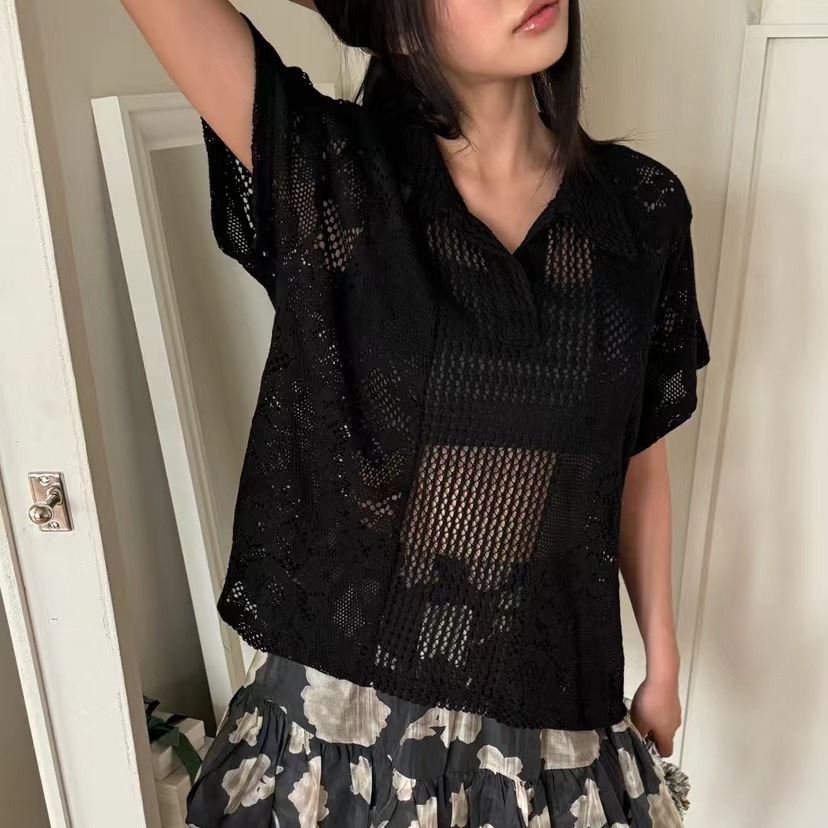 Retro  Collar Lace Shirt Women - Summer Clothing Online Shopping ulasan dan harga