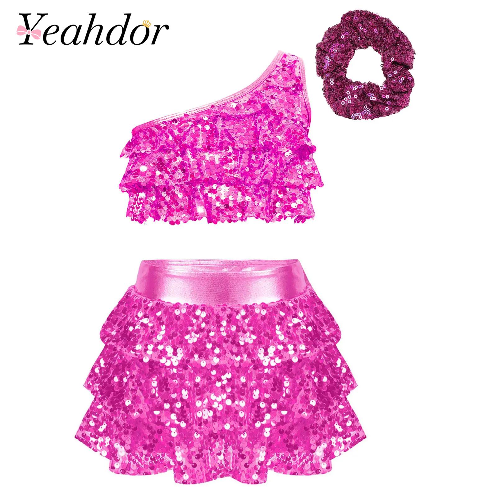 Kids Girls Shiny Sequins Latin - Summer Clothing Set For Girls ulasan dan harga