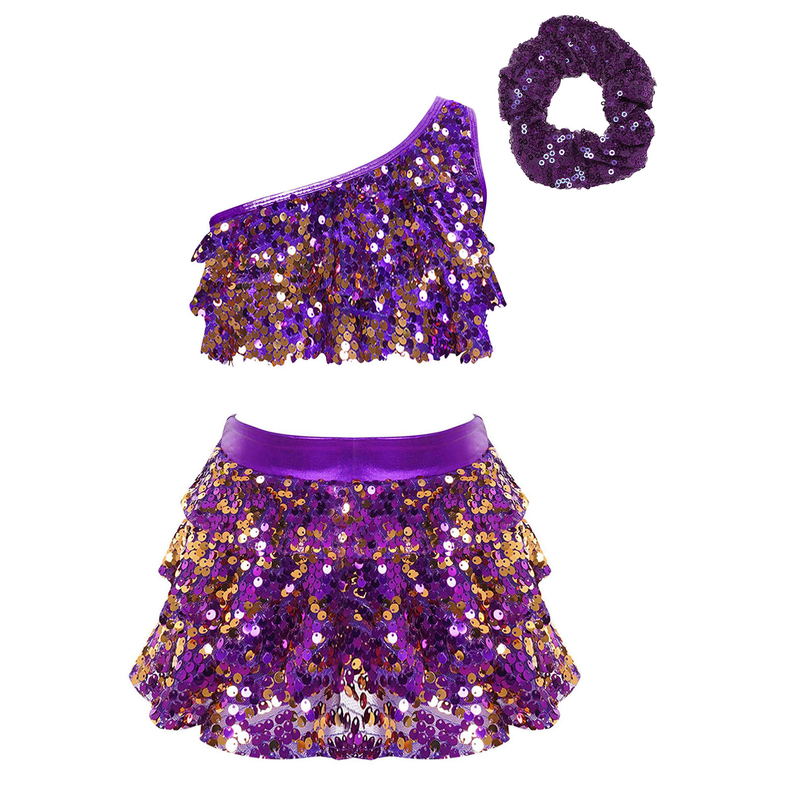 Kids Girls Shiny Sequins Latin - Summer Clothing Set For Girls ulasan dan harga