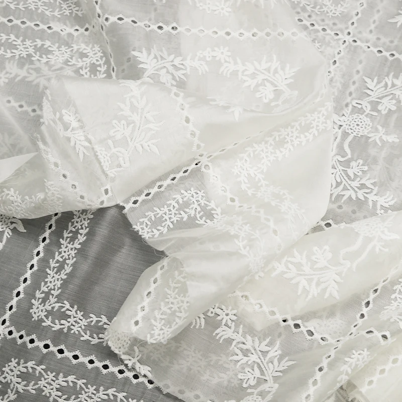 Hollow Embroidery Flower Fabri - Summer Gauze Clothing ulasan dan harga