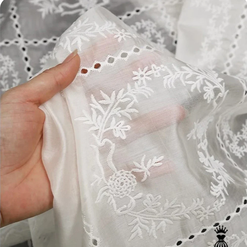 Hollow Embroidery Flower Fabri - Summer Gauze Clothing ulasan dan harga