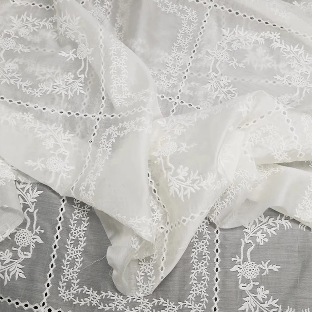 Hollow Embroidery Flower Fabri - Summer Gauze Clothing ulasan dan harga